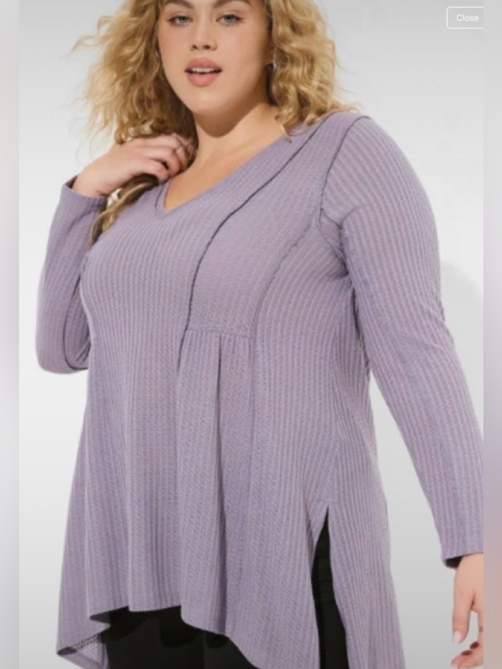 Torrid Tunic Waffle Knit Purple Sharkbite Hem Thermal Shirt